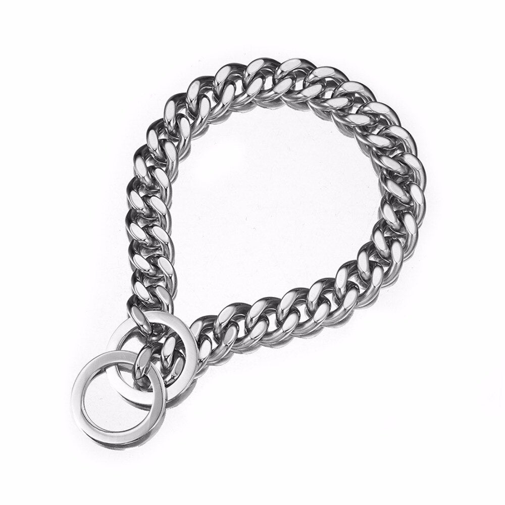Silver Dog Chain Collar - Cuban Link Slip Chain